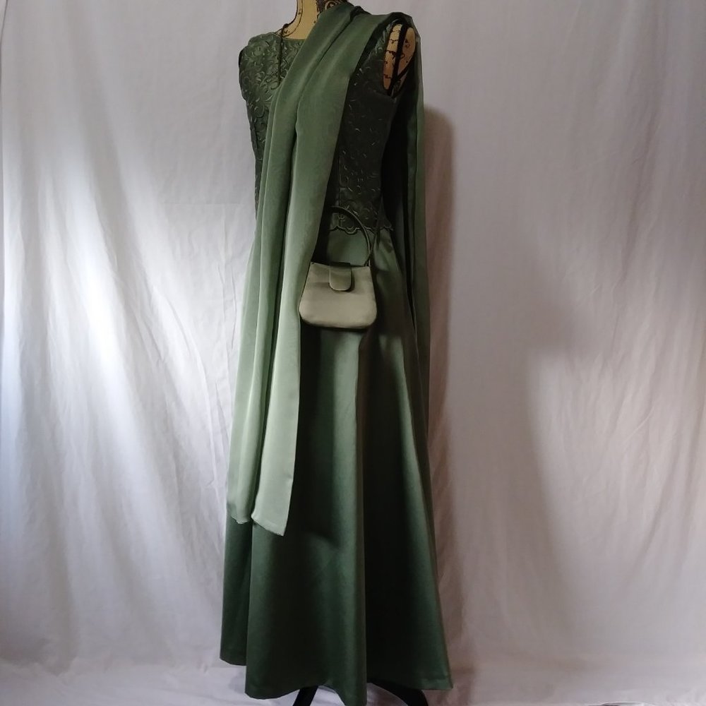 Vintage 2-Piece Formal Bridesmaid Dress Olive Green Professional Hand Sewn - Picture 2 of 16